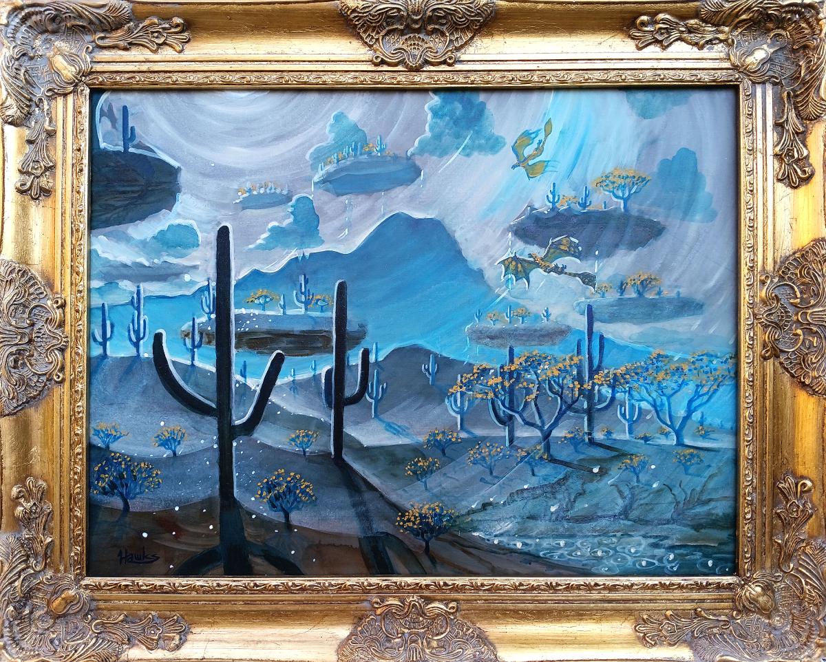 Tucson Monsoon Magic [ORIGINAL PAINTING WITH GOLD FRAME]