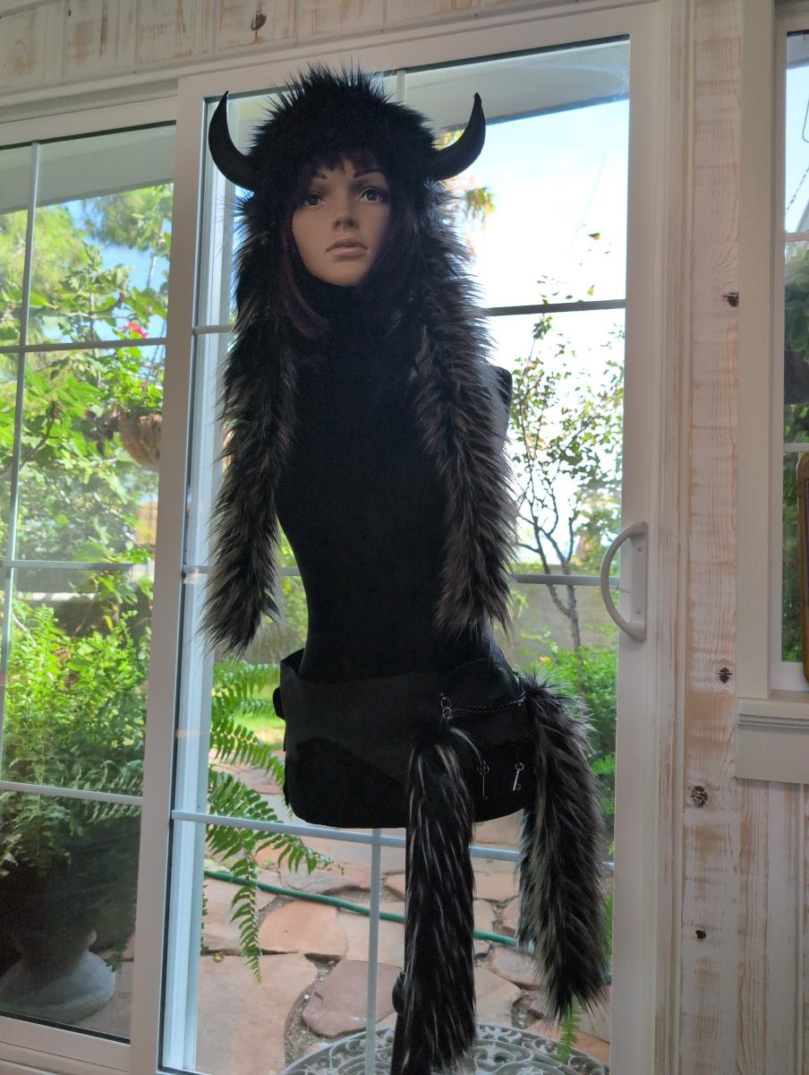 Black Viking Headdress with Black Leather Wrap
